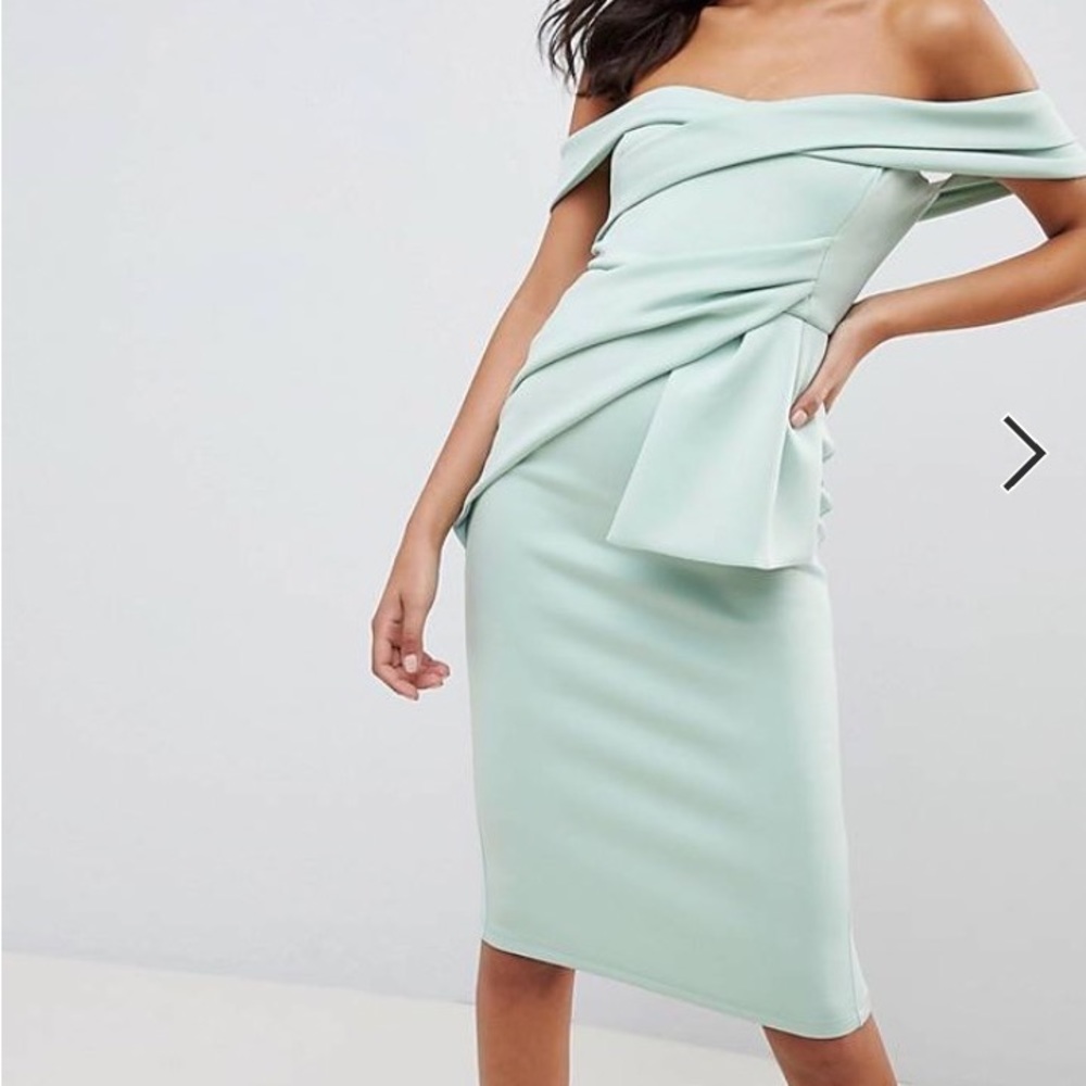 ASOS DESIGN bardot fold wrap front midi dress